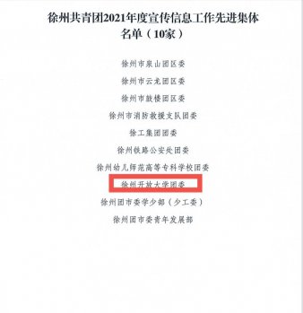 校团委荣获徐州共青团2021年度宣传信息工作先进集体称号